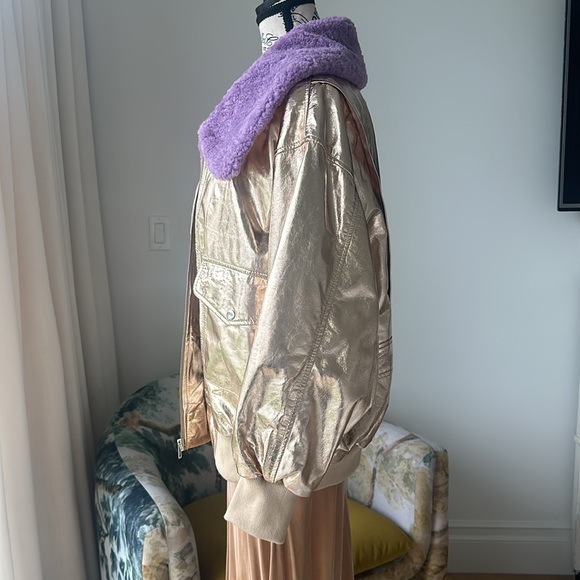 Bathsheva Alex Bomber Jacket in Gold Metallic Leather - Picture 6 of 15
